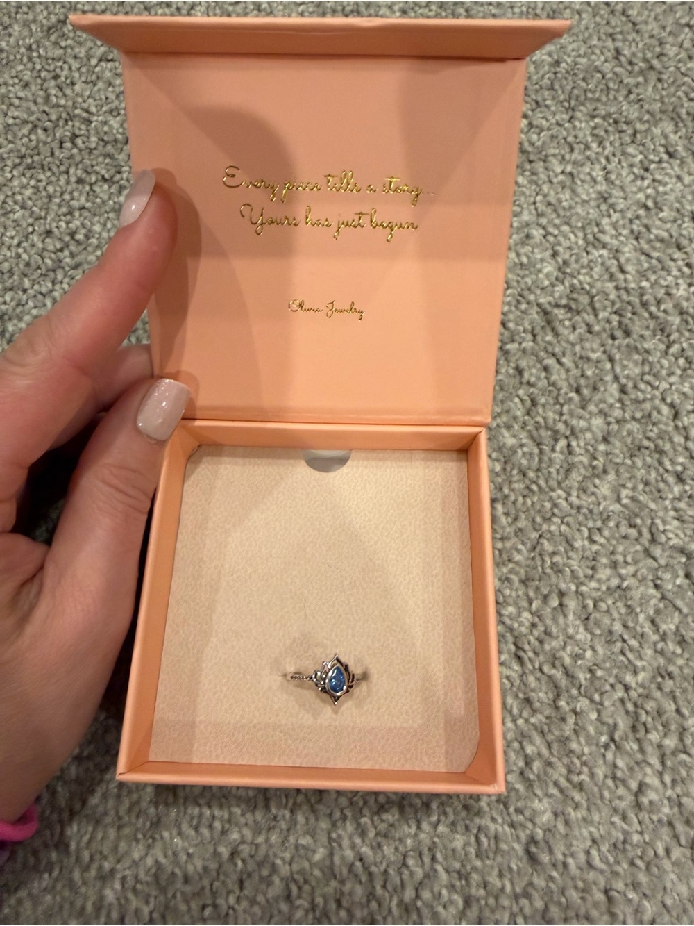 Olivia Jewelry Silver Lotus Teardrop Blue Stone Ring - Women Jewelry size 7 - Picture 3 of 4